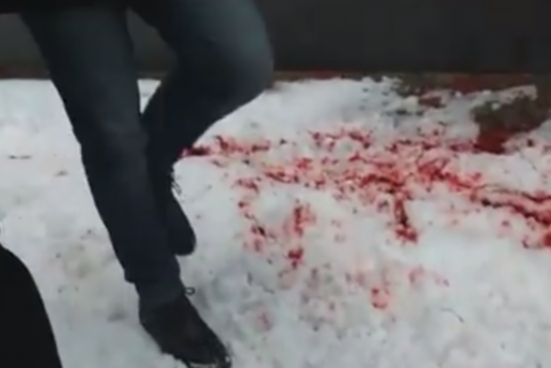 Офис БПП в центре Винницы облили кровью (фото, видео)