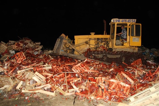 В России бульдозером раздавили 38 тонн украинской клубники