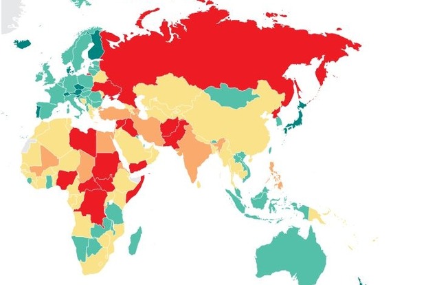 Україна посіла 156-те місце в рейтингу найбільш мирних країн
