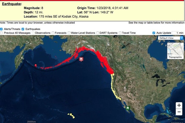 Землетрясение на Аляске: на побережье обрушились 13-метровые волны