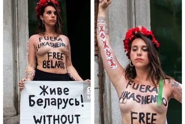 Femen устроили в Мадриде голую акцию перед министром юстиции Беларуси