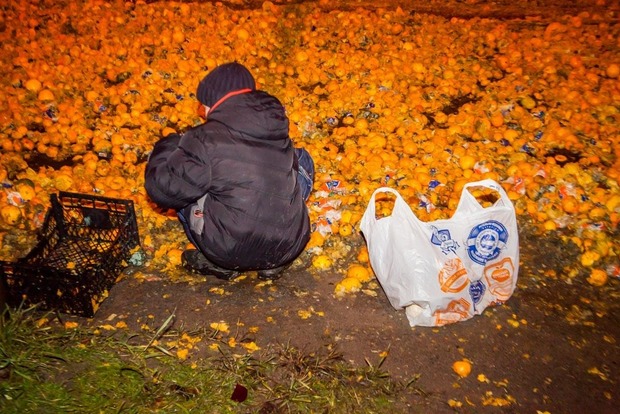 Свято наближається: Улицу в Днипре засыпало мандаринами 