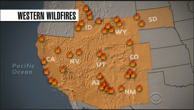 пожары на западе США. Карта. август 2016