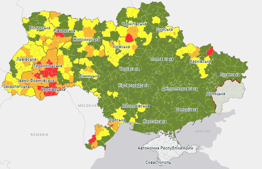 Через погіршення ситуації з коронавірусів внесли зміни в карантинне розбиття на кольорові зони України