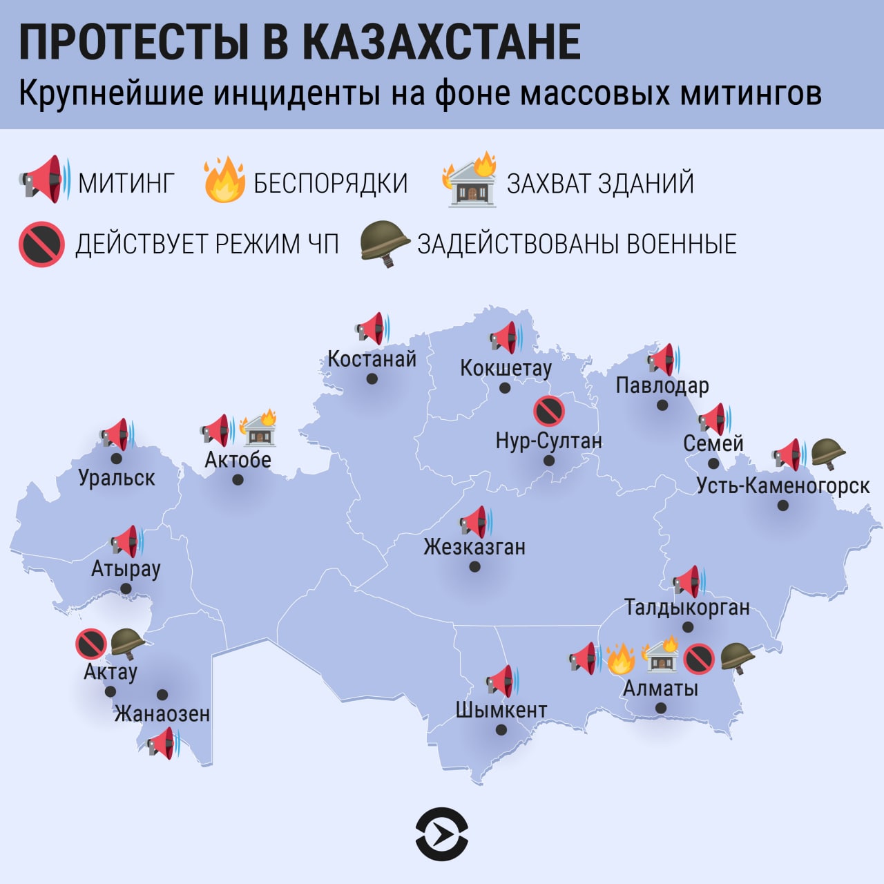 Противостояние в Казахстане. Режим ЧП введено о всей стране