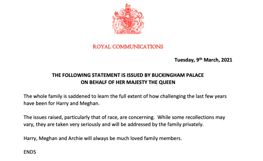 Королівська родина дала офіційну відповідь на резонансну інтерв'ю Меган Маркл і принца Гаррі з Опрою Вінфрі