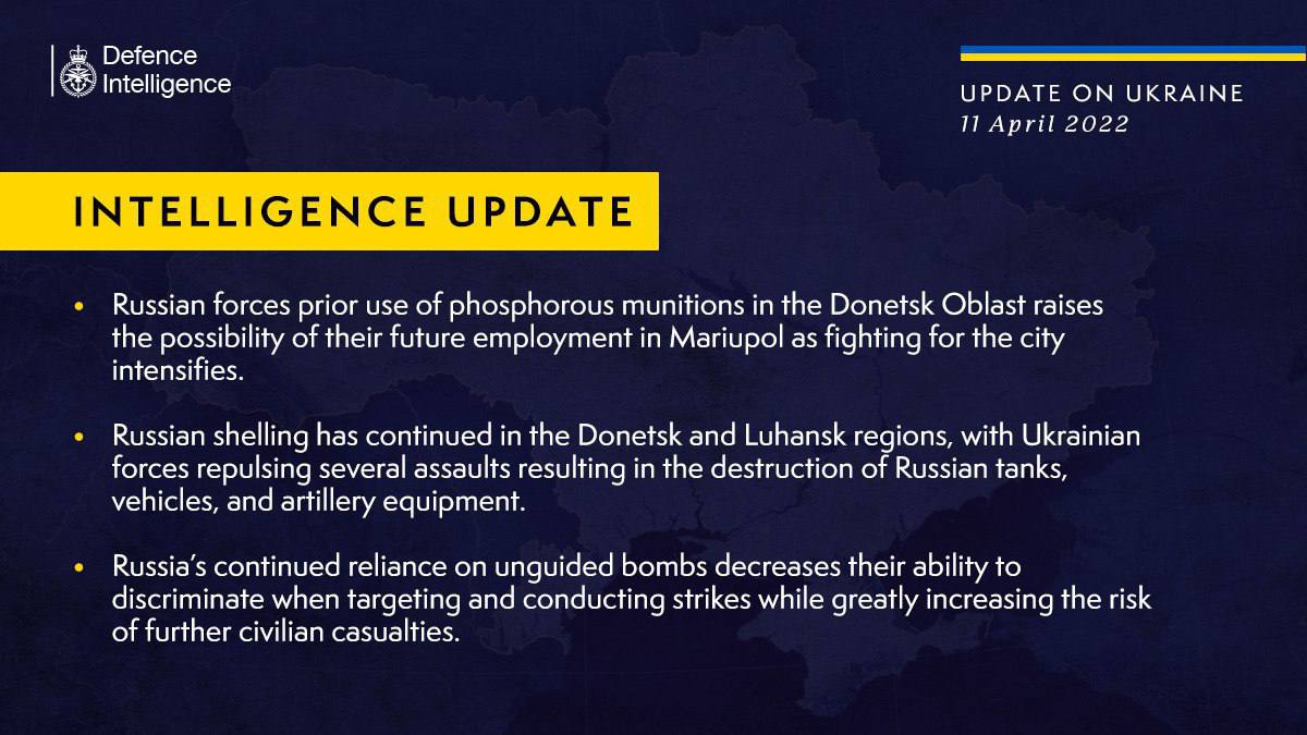Русские убийцы готовы применить фосфорные бомбы в Мариуполе - отчет минобороны Британии от 11 апреля 2022 года
