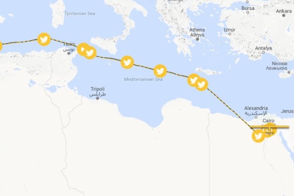 Маршрут полета Solar Impulse 2 над Средиземным морем