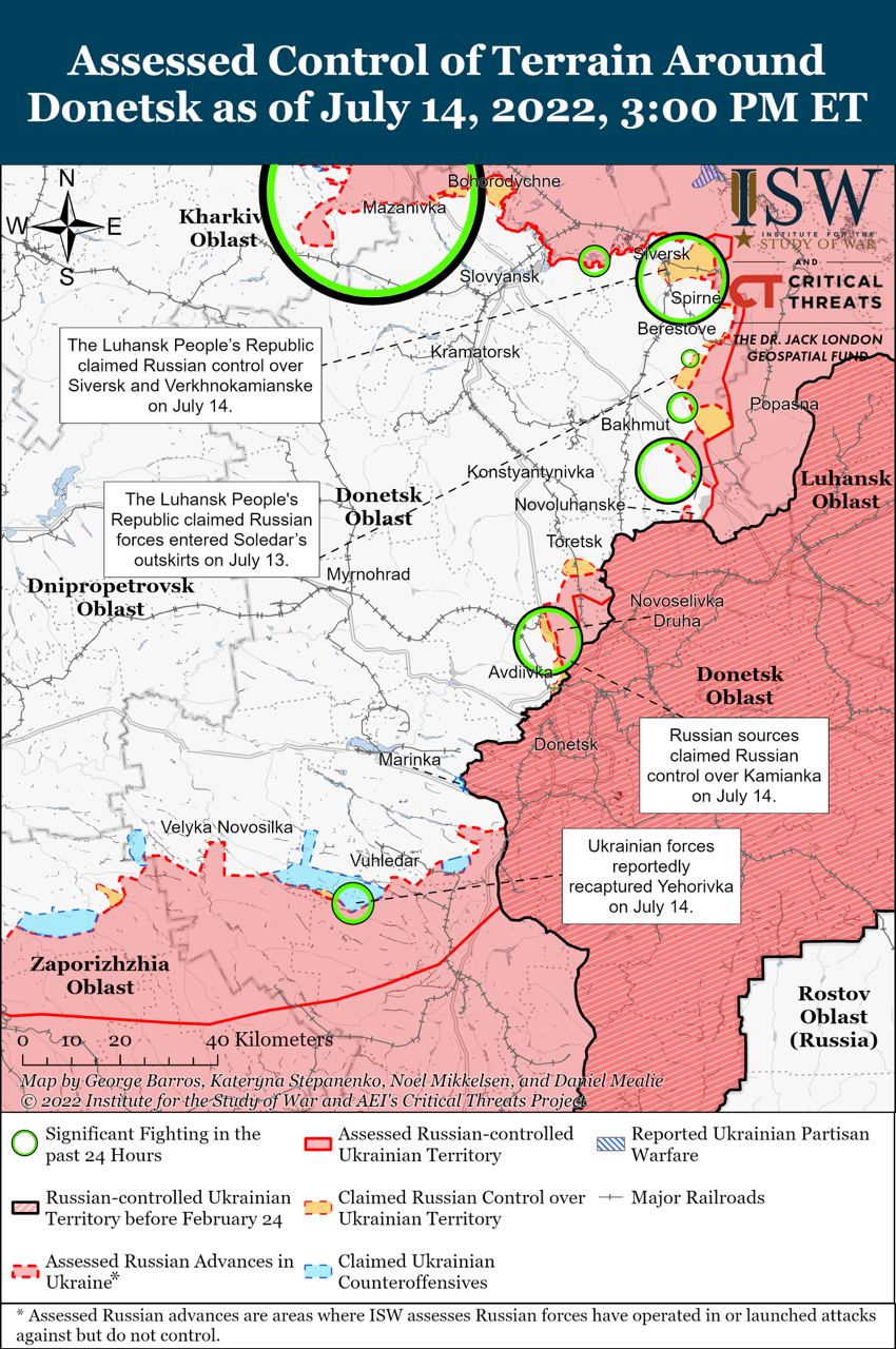 россия скоро начнет более масштабное и решительное наступление вдоль линии Славянск-Северск-Бахмут - ISW