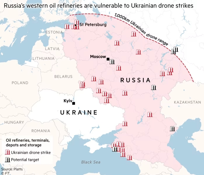 США призвали Украину прекратить удары по российским нефтеперерабатывающим заводам, - FT