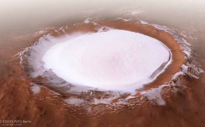Марс, кратер, лед, фото, зонд Mars Express